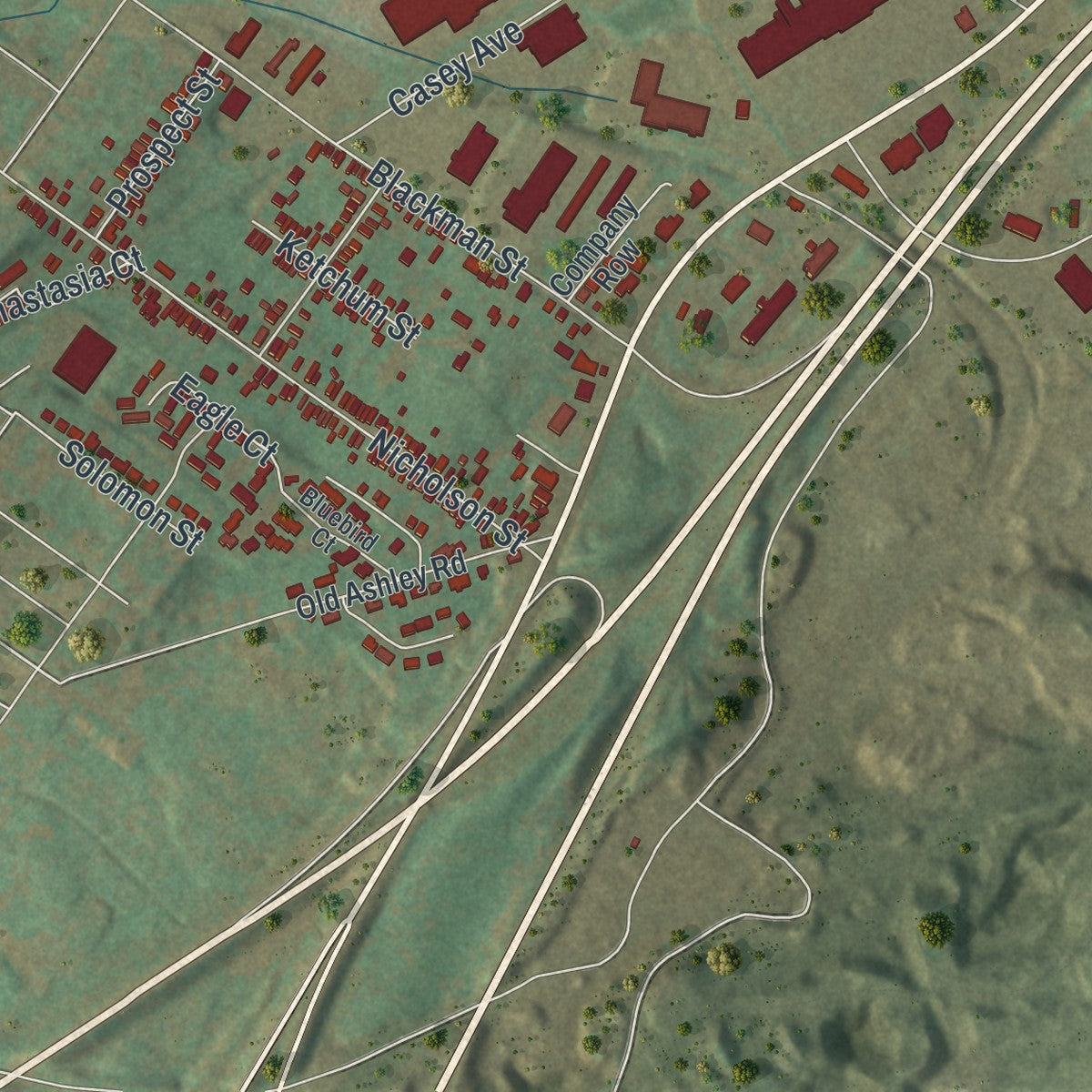 Second close-up of the map of Wilkes-Barre, Luzerne County, Pennsylvania print showing more streets and buildings