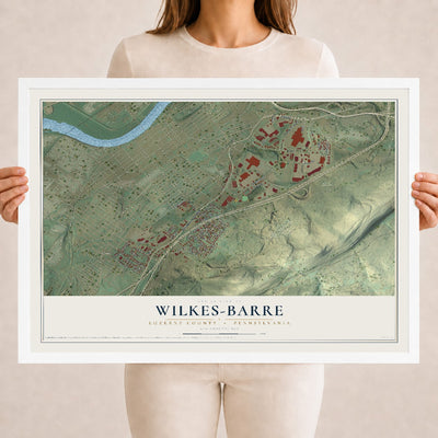 Map of Wilkes-Barre, Luzerne County, Pennsylvania, 18 x 24 inch print in a white wood frame