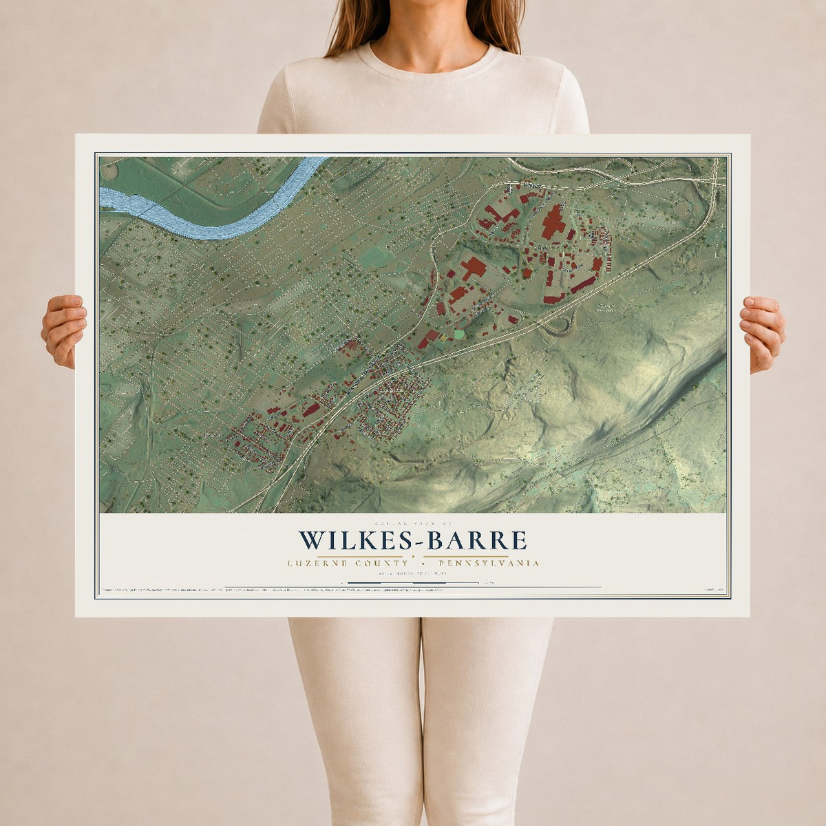 Map of Wilkes-Barre, Luzerne County, Pennsylvania, 24 x 36 inch unframed archival matte print