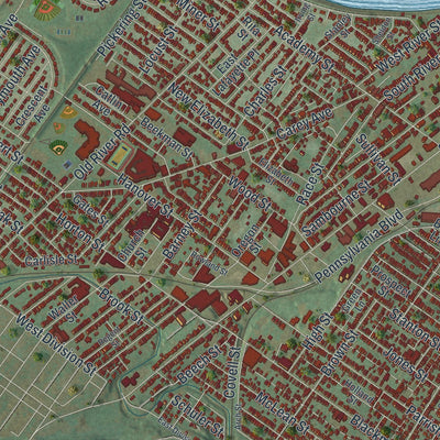Close-up of the map of the City of Wilkes-Barre, Luzerne County, Pennsylvania print showing street and building detail