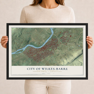 Map of the City of Wilkes-Barre, Luzerne County, Pennsylvania, 12 x 18 inch print in a black wood frame