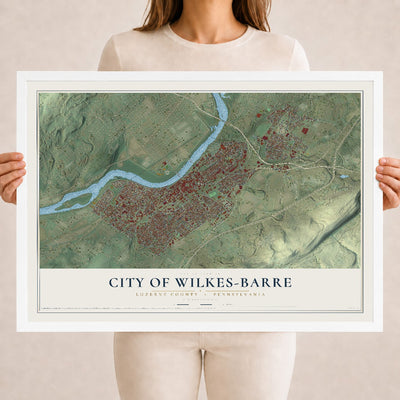 Map of the City of Wilkes-Barre, Luzerne County, Pennsylvania, 18 x 24 inch print in a white wood frame