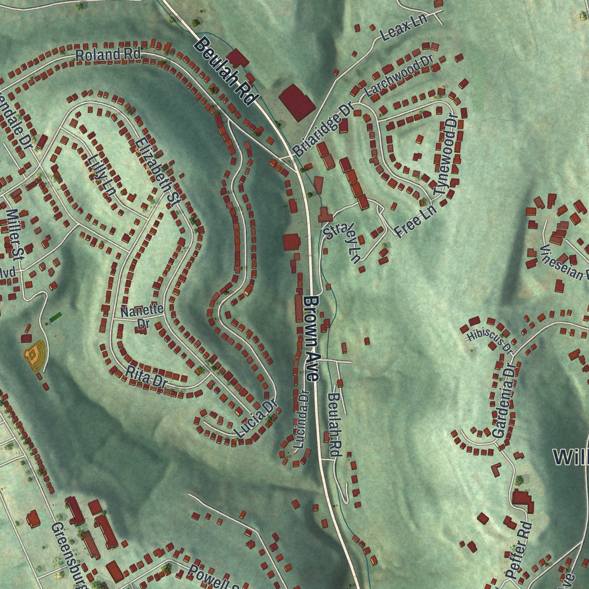 Second close-up of the map of Wilkins, Pennsylvania print showing more streets and buildings
