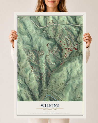 Map of Wilkins, Pennsylvania, 24 x 36 inch unframed archival matte print