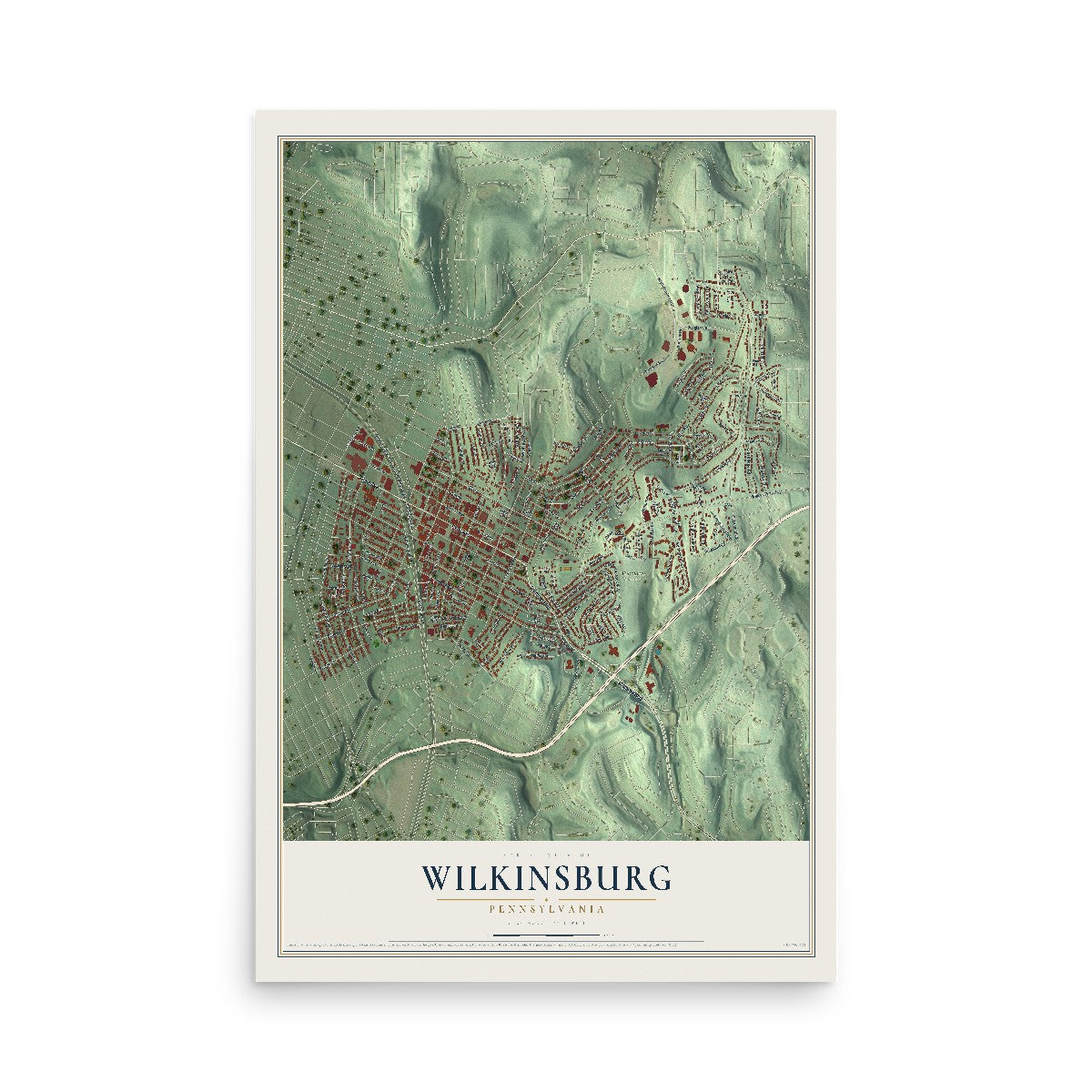 Map of Wilkinsburg, Pennsylvania, 12 x 18 inch unframed archival matte print