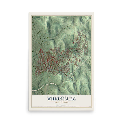 Map of Wilkinsburg, Pennsylvania, 12 x 18 inch unframed archival matte print