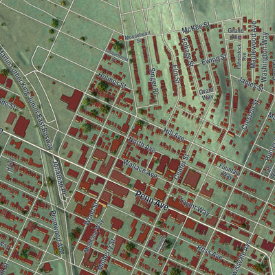 Second close-up of the map of Wilkinsburg, Pennsylvania print showing more streets and buildings