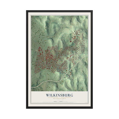 Map of Wilkinsburg, Pennsylvania, 12 x 18 inch print in a black wood frame