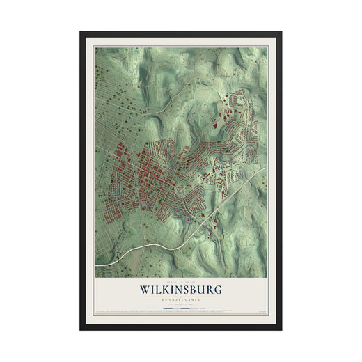 Map of Wilkinsburg, Pennsylvania, 12 x 18 inch print in a black wood frame