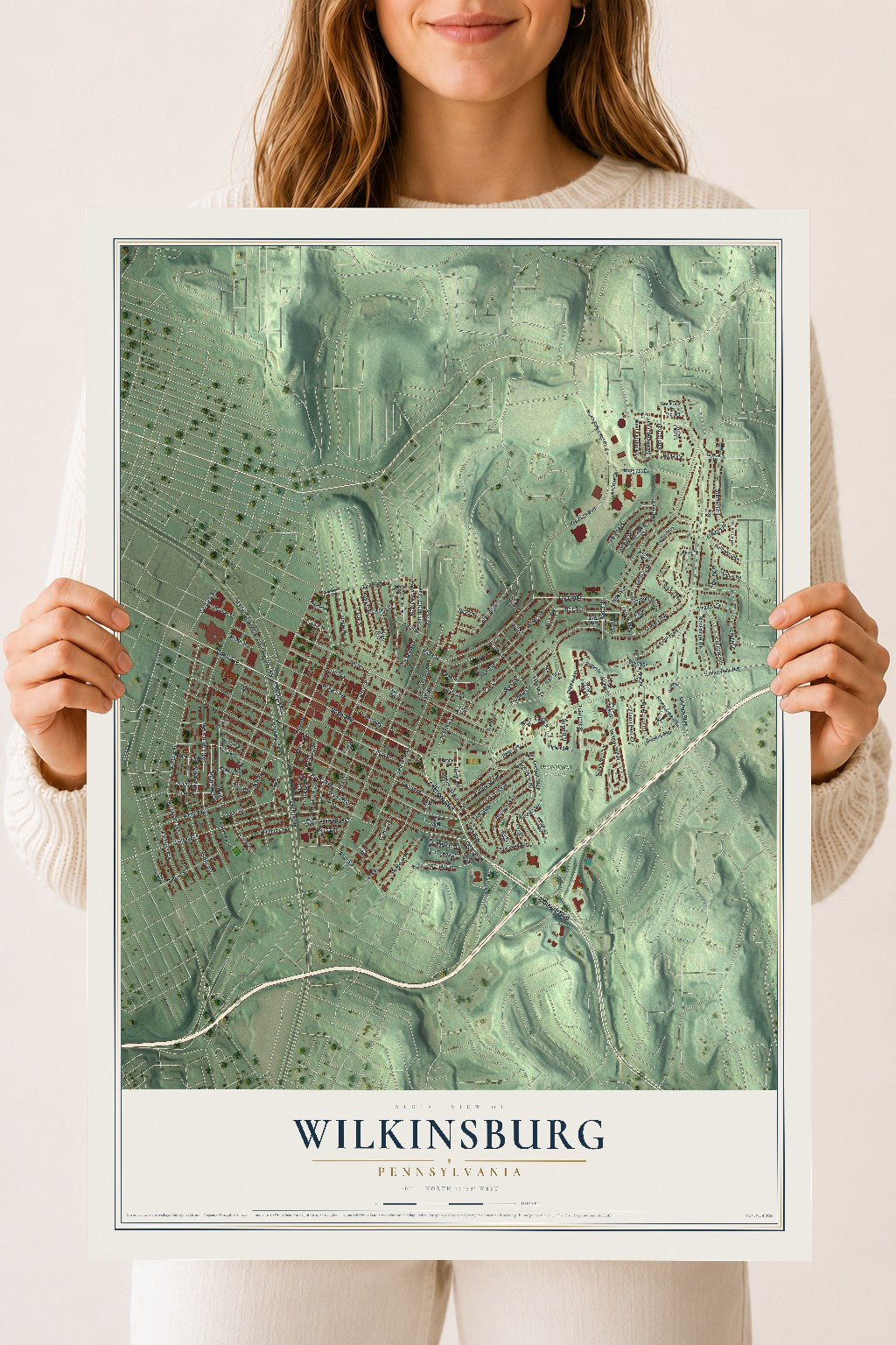 Map of Wilkinsburg, Pennsylvania, 18 x 24 inch unframed archival matte print