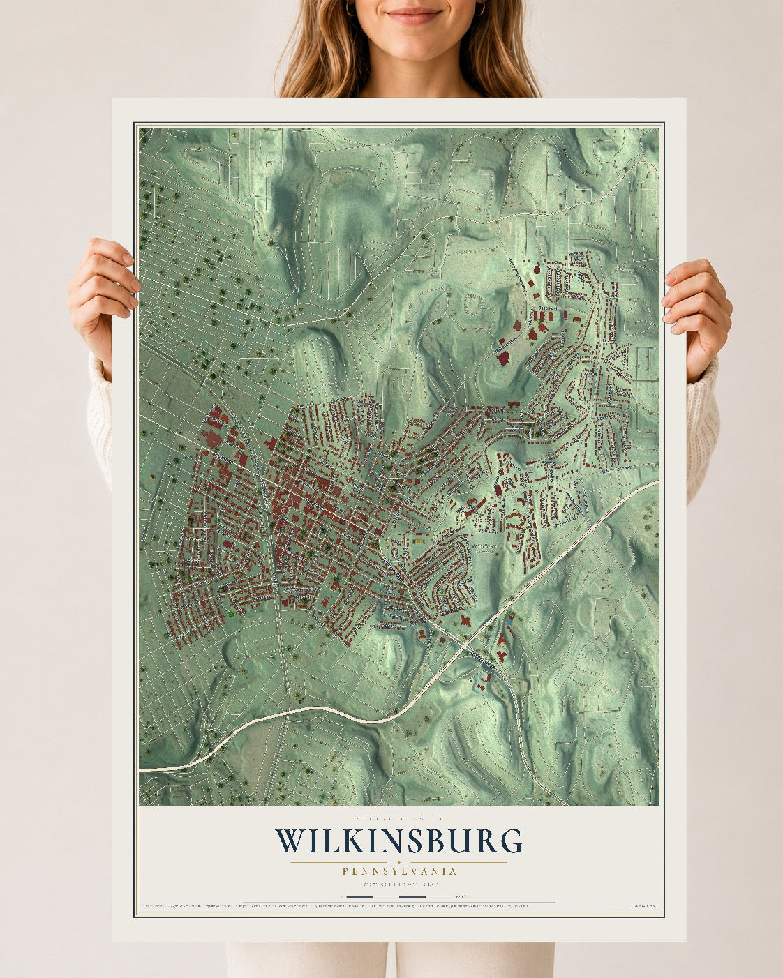 Map of Wilkinsburg, Pennsylvania, 24 x 36 inch unframed archival matte print