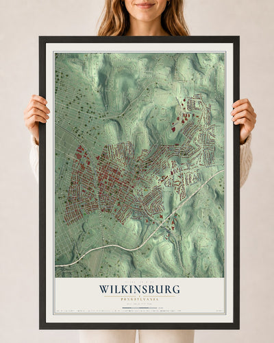 Map of Wilkinsburg, Pennsylvania, 24 x 36 inch print in a black wood frame