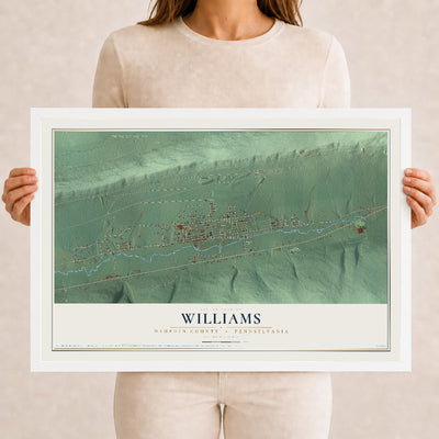 Map of Williams, Dauphin County, Pennsylvania, 12 x 18 inch print in a white wood frame