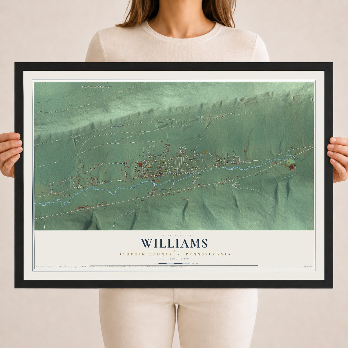 Map of Williams, Dauphin County, Pennsylvania, 18 x 24 inch print in a black wood frame