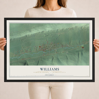 Map of Williams, Dauphin County, Pennsylvania, 18 x 24 inch print in a black wood frame