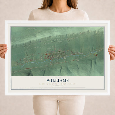 Map of Williams, Dauphin County, Pennsylvania, 18 x 24 inch print in a white wood frame