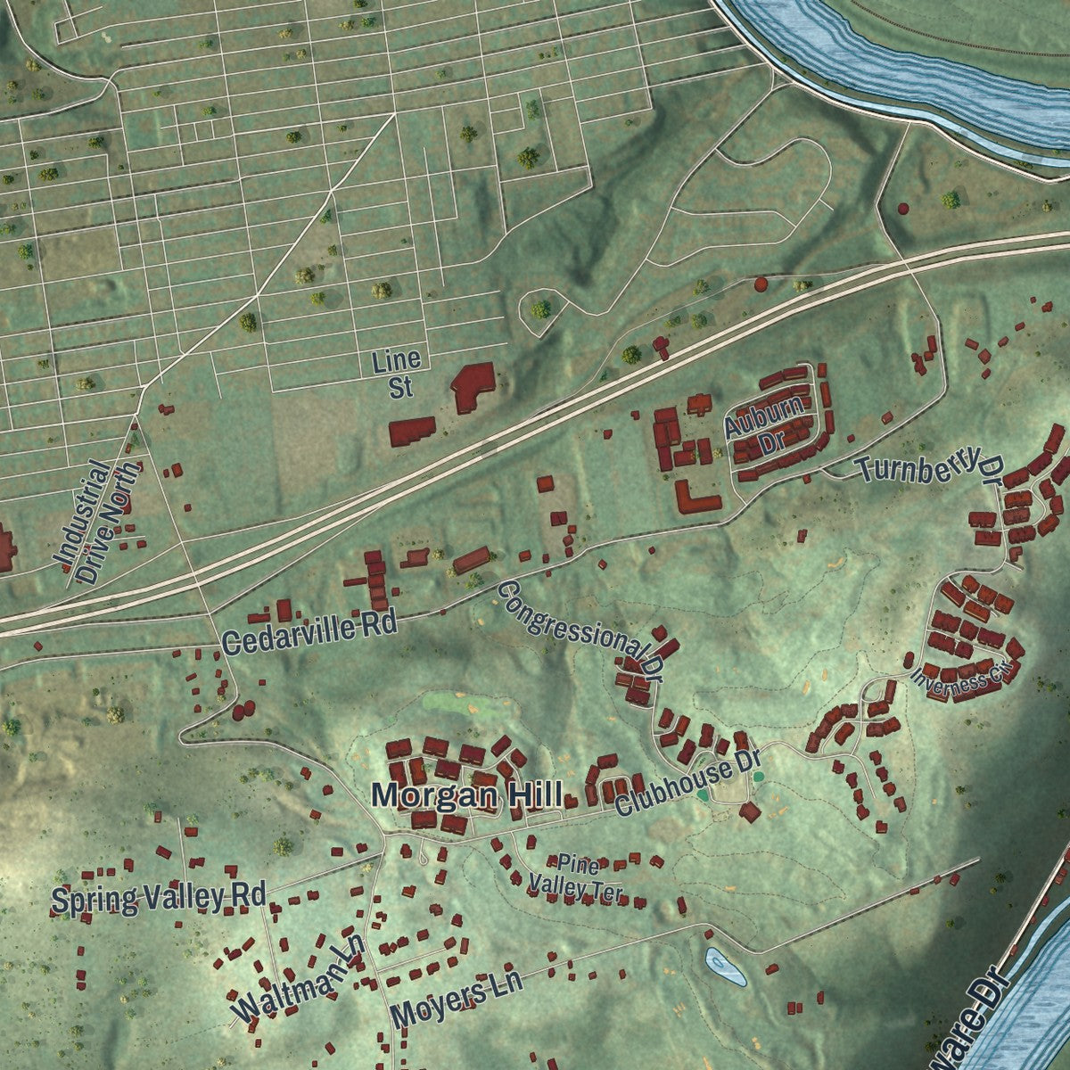 Close-up of the map of Williams, Northampton County, Pennsylvania print showing street and building detail