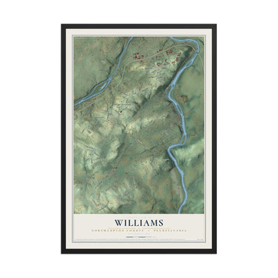 Map of Williams, Northampton County, Pennsylvania, 12 x 18 inch print in a black wood frame