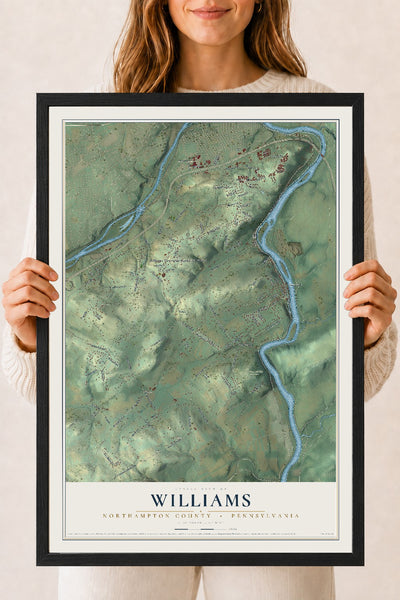 Map of Williams, Northampton County, Pennsylvania, 18 x 24 inch print in a black wood frame