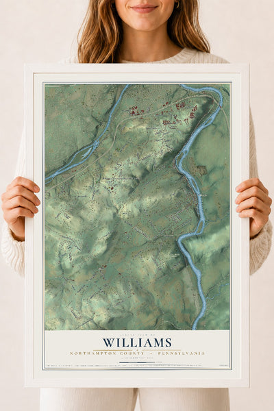 Map of Williams, Northampton County, Pennsylvania, 18 x 24 inch print in a white wood frame