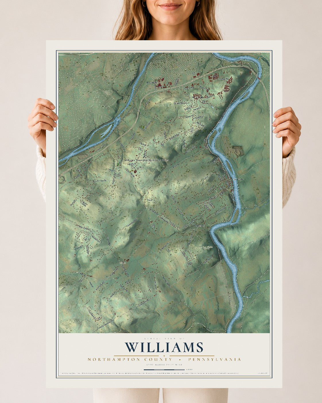 Map of Williams, Northampton County, Pennsylvania, 24 x 36 inch unframed archival matte print