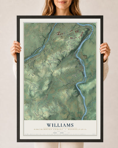 Map of Williams, Northampton County, Pennsylvania, 24 x 36 inch print in a black wood frame