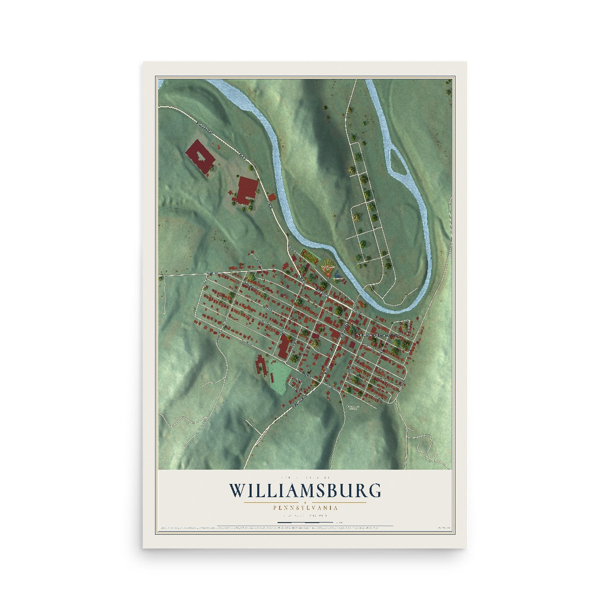 Map of Williamsburg, Pennsylvania, 12 x 18 inch unframed archival matte print