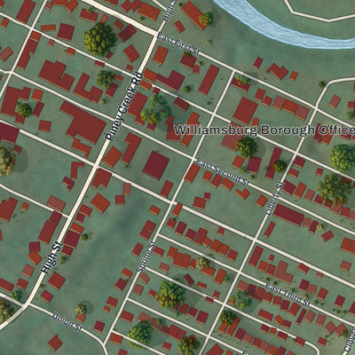 Close-up of the map of Williamsburg, Pennsylvania print showing street and building detail