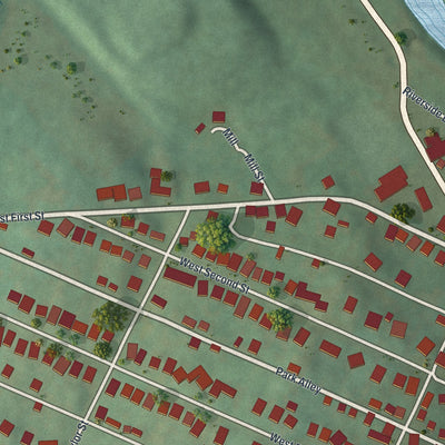 Second close-up of the map of Williamsburg, Pennsylvania print showing more streets and buildings