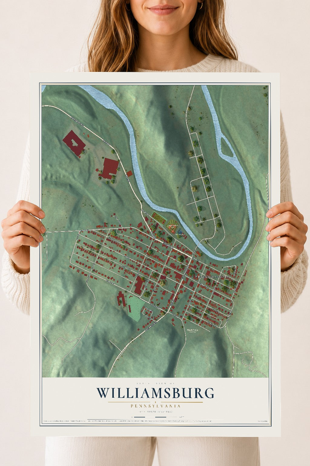 Map of Williamsburg, Pennsylvania, 18 x 24 inch unframed archival matte print