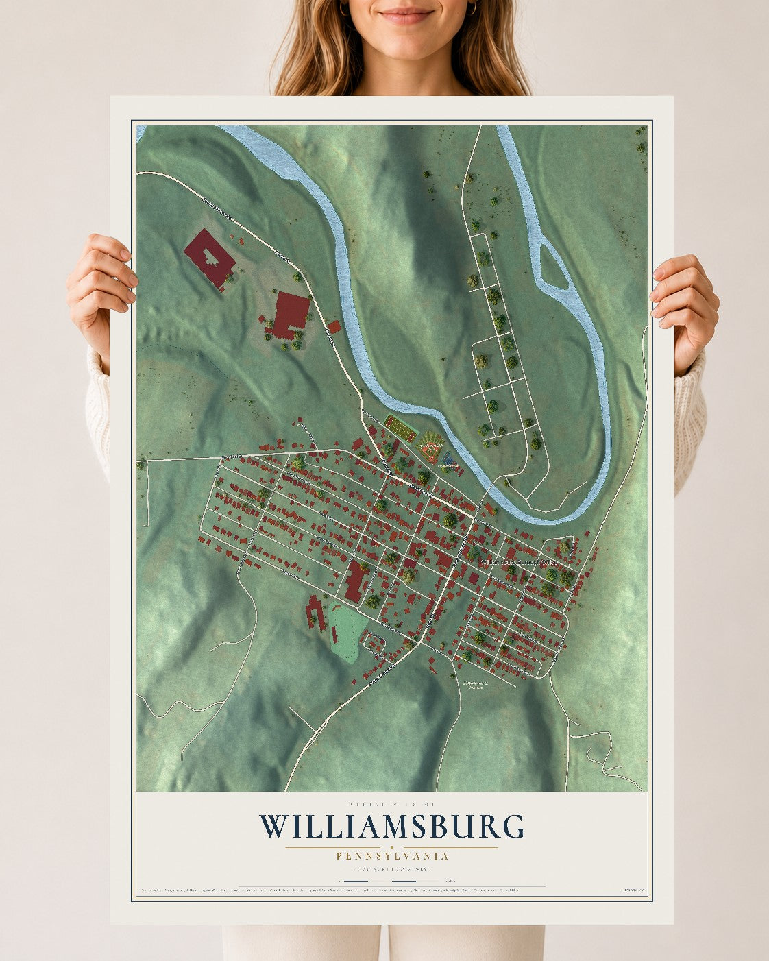 Map of Williamsburg, Pennsylvania, 24 x 36 inch unframed archival matte print
