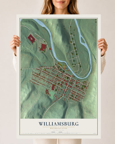 Map of Williamsburg, Pennsylvania, 24 x 36 inch unframed archival matte print