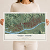 Map of Williamsport, Pennsylvania, 12 x 18 inch unframed archival matte print