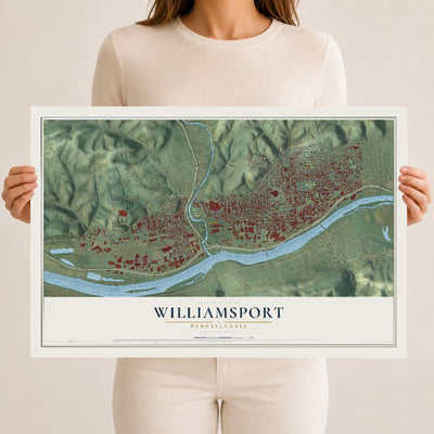 Map of Williamsport, Pennsylvania, 12 x 18 inch unframed archival matte print