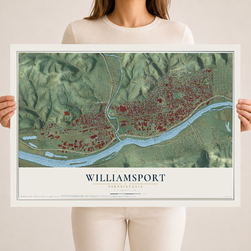 Map of Williamsport, Pennsylvania, 18 x 24 inch unframed archival matte print