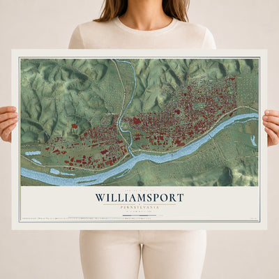 Map of Williamsport, Pennsylvania, 18 x 24 inch unframed archival matte print