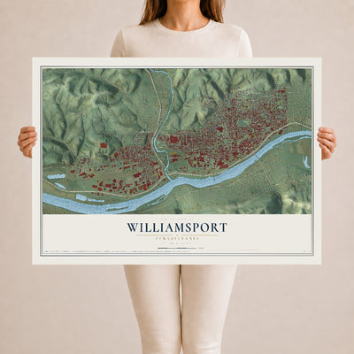 Map of Williamsport, Pennsylvania, 24 x 36 inch unframed archival matte print