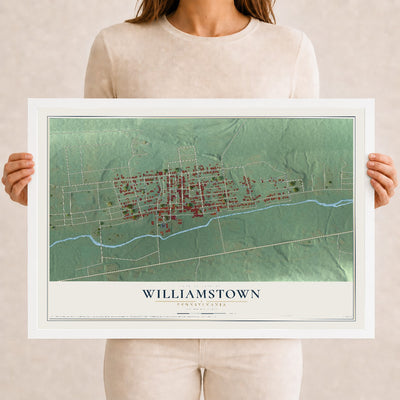 Map of Williamstown, Pennsylvania, 12 x 18 inch print in a white wood frame