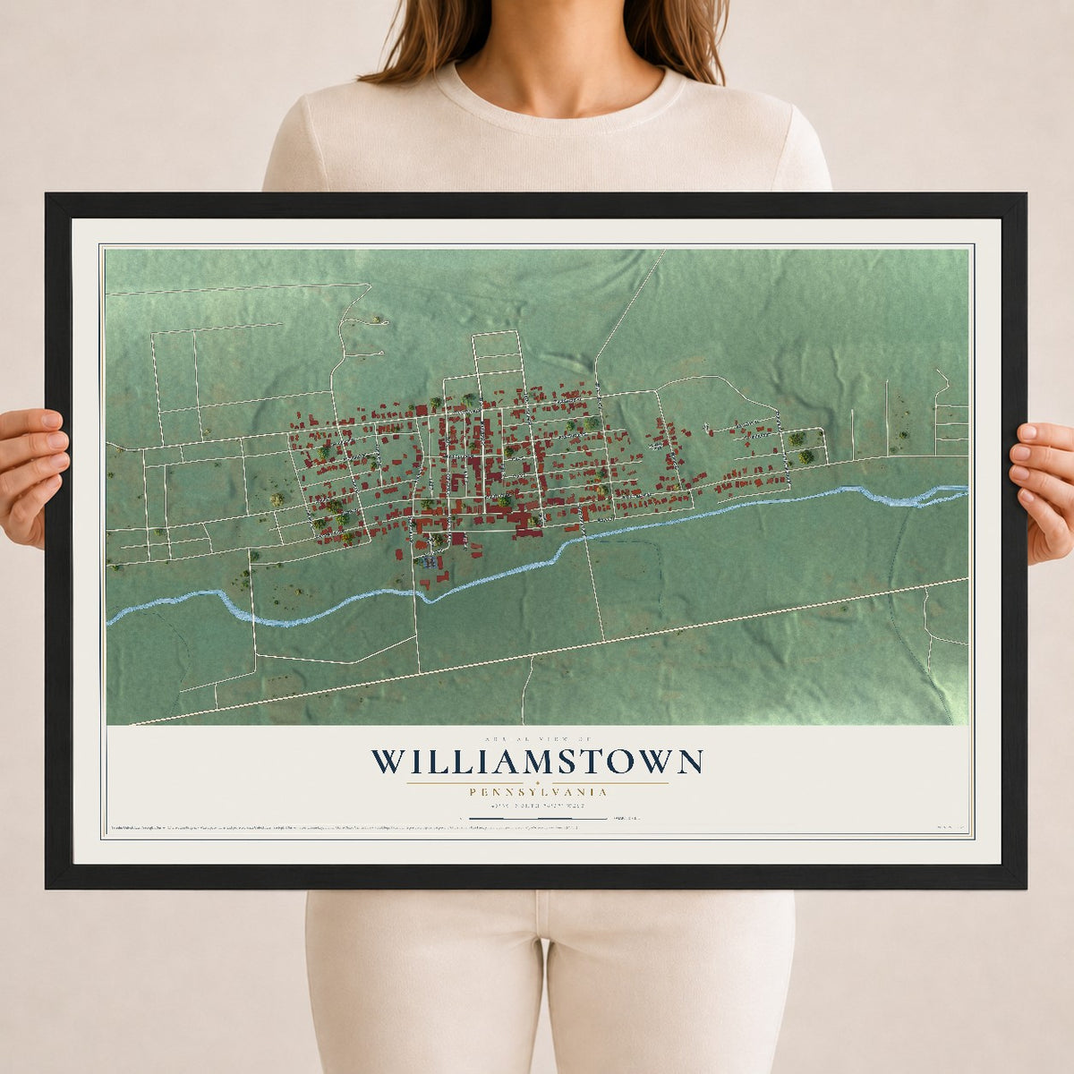 Map of Williamstown, Pennsylvania, 18 x 24 inch print in a black wood frame