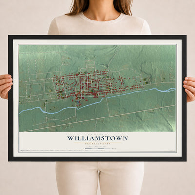 Map of Williamstown, Pennsylvania, 18 x 24 inch print in a black wood frame
