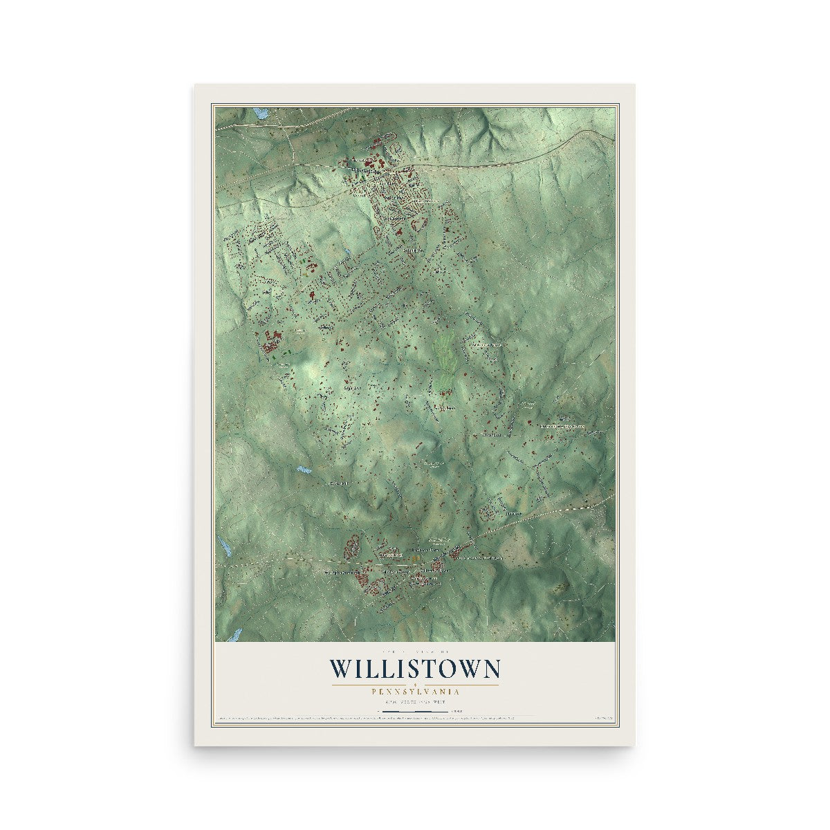 Map of Willistown, Pennsylvania, 12 x 18 inch unframed archival matte print