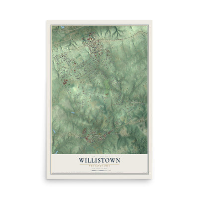 Map of Willistown, Pennsylvania, 12 x 18 inch unframed archival matte print