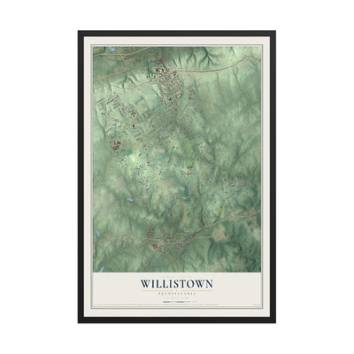 Map of Willistown, Pennsylvania, 12 x 18 inch print in a black wood frame