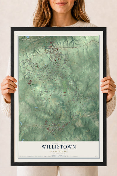 Map of Willistown, Pennsylvania, 18 x 24 inch print in a black wood frame