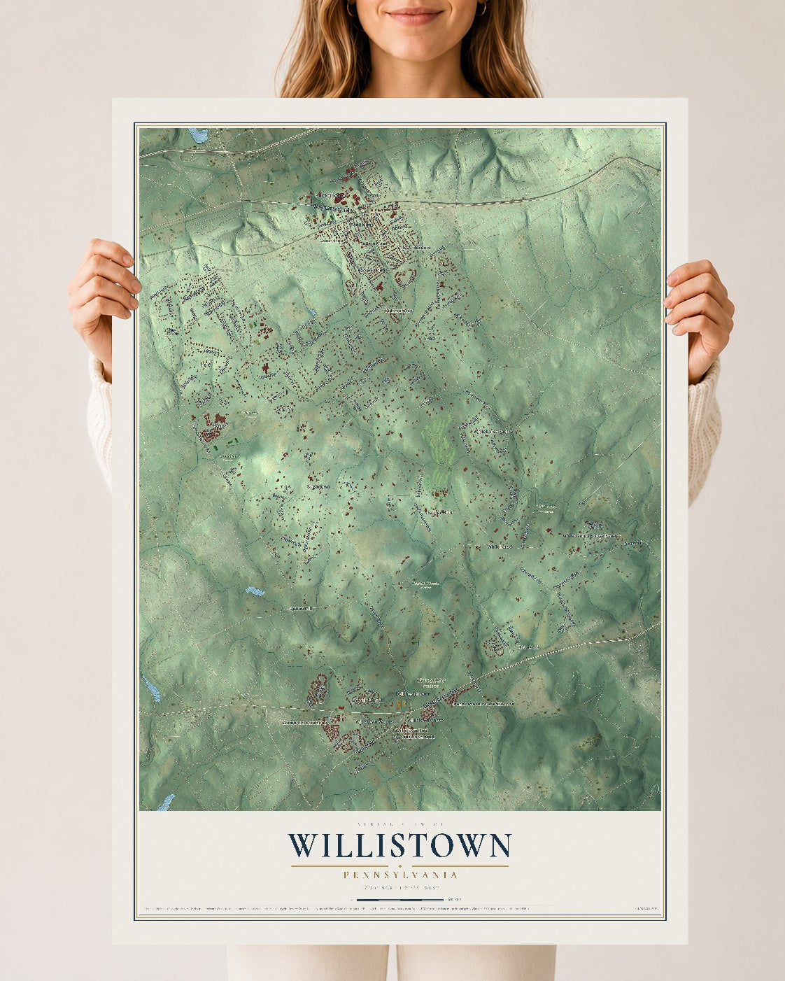 Map of Willistown, Pennsylvania, 24 x 36 inch unframed archival matte print