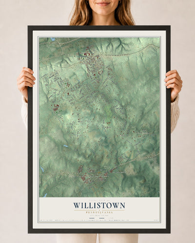 Map of Willistown, Pennsylvania, 24 x 36 inch print in a black wood frame