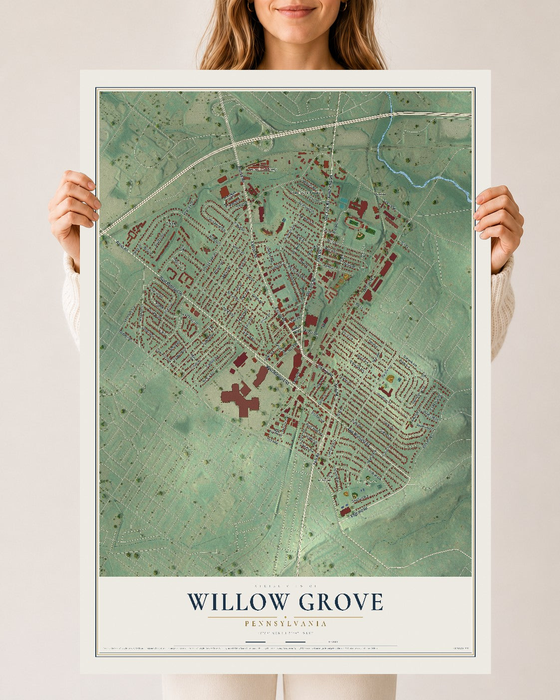 Map of Willow Grove, Pennsylvania, 24 x 36 inch unframed archival matte print