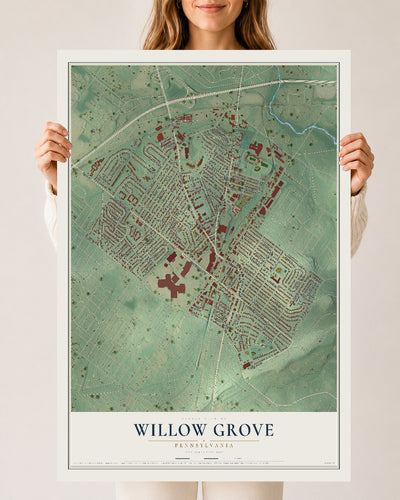 Map of Willow Grove, Pennsylvania, 24 x 36 inch unframed archival matte print