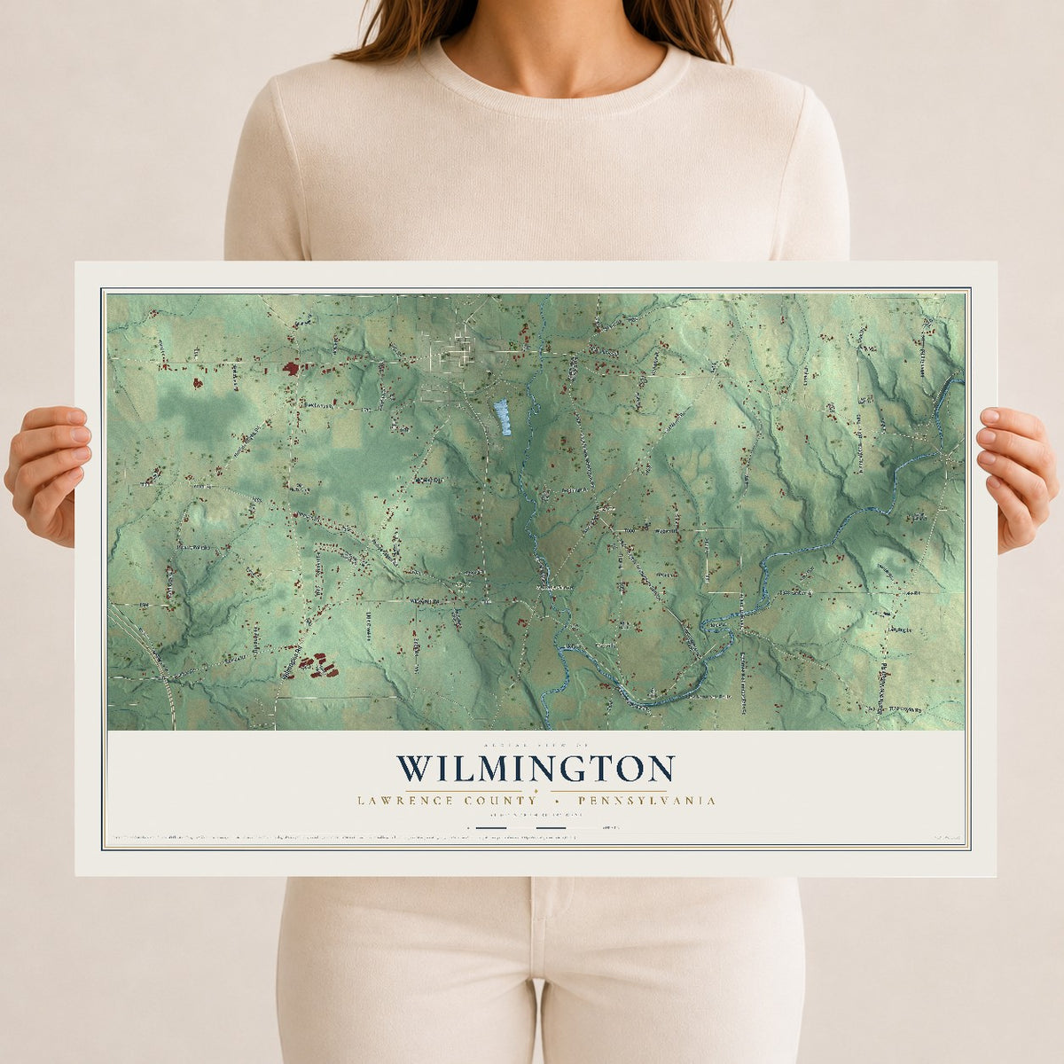 Map of Wilmington, Lawrence County, Pennsylvania, 12 x 18 inch unframed archival matte print