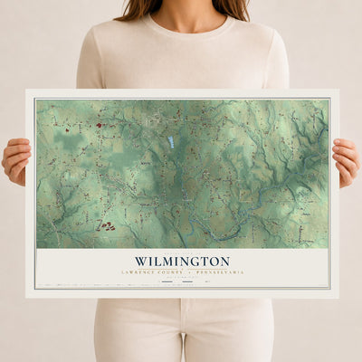Map of Wilmington, Lawrence County, Pennsylvania, 12 x 18 inch unframed archival matte print